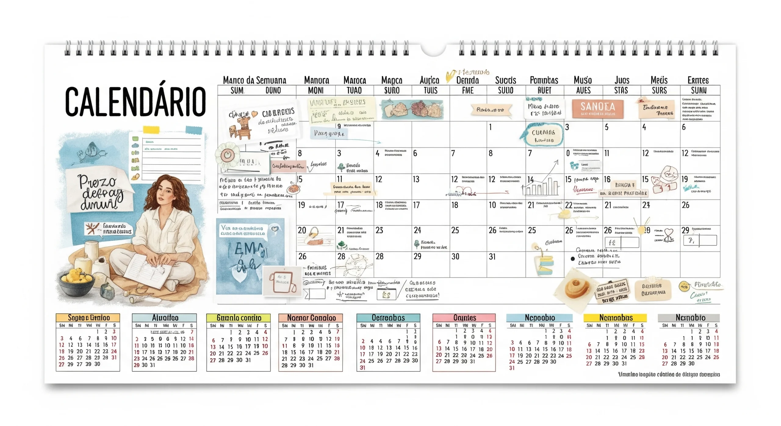 Calendário com anotações de planejamento mensal