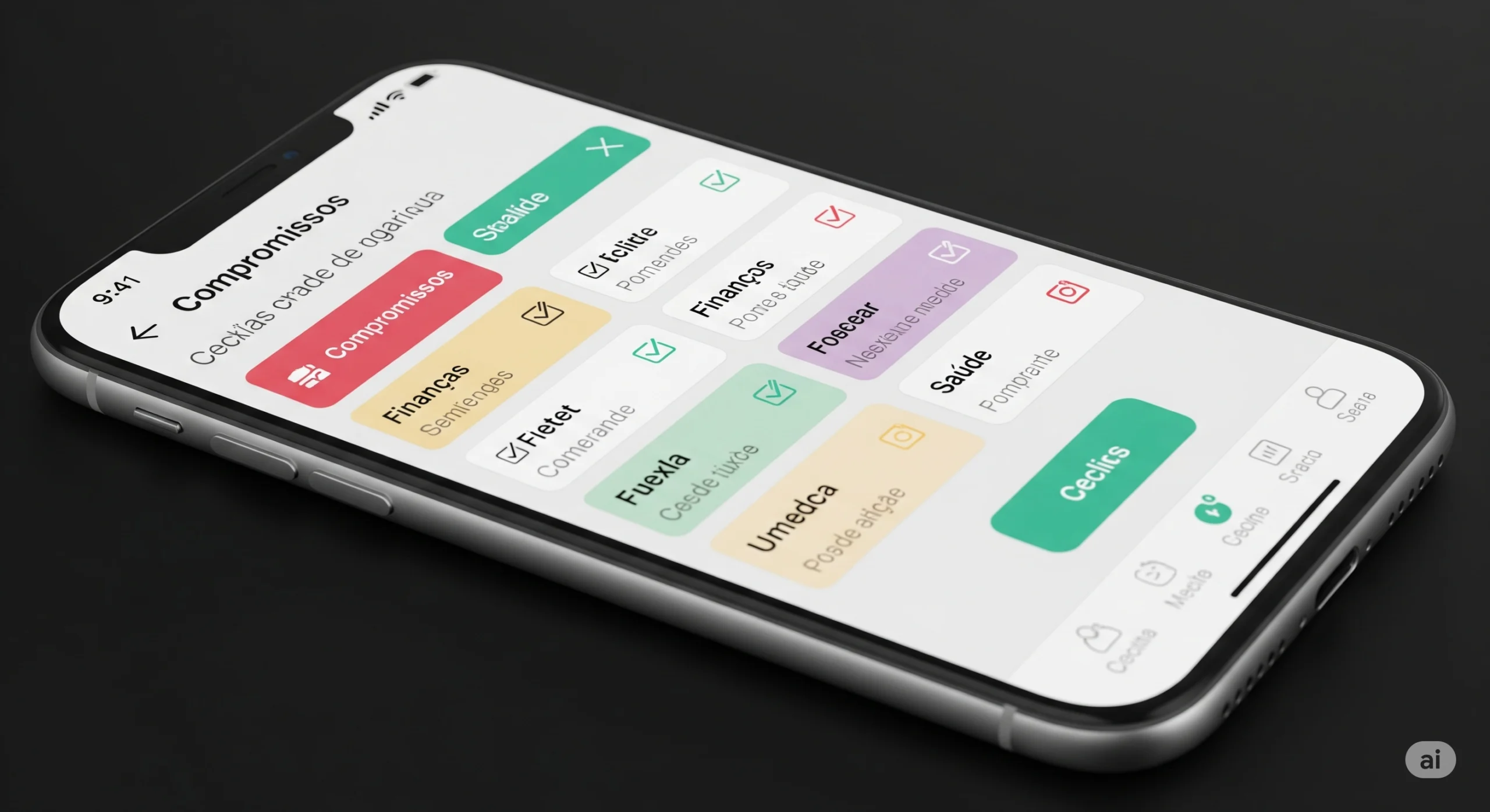 celular exibindo um método checklist de organização com tarefas do dia.