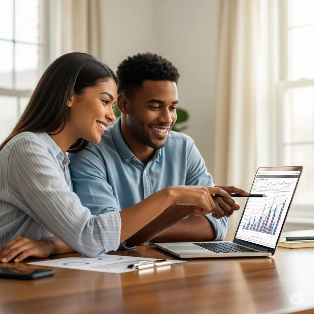 Casal planejando investimentos para futuro da família