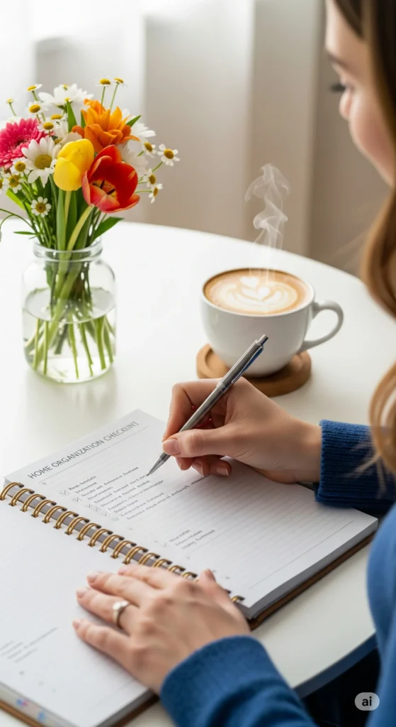 Checklist de organização doméstica em planner.