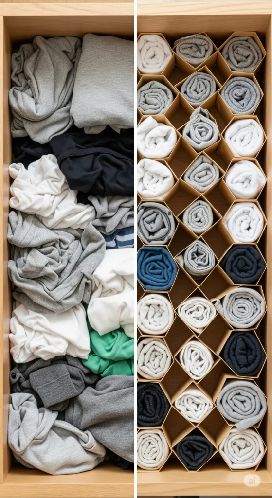 Exemplo prático de como organizar a casa começando por uma gaveta.
