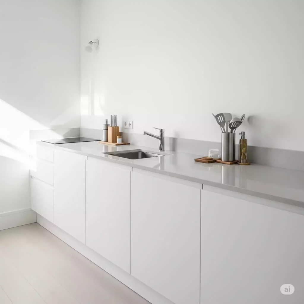Cozinha minimalista organizada e funcional