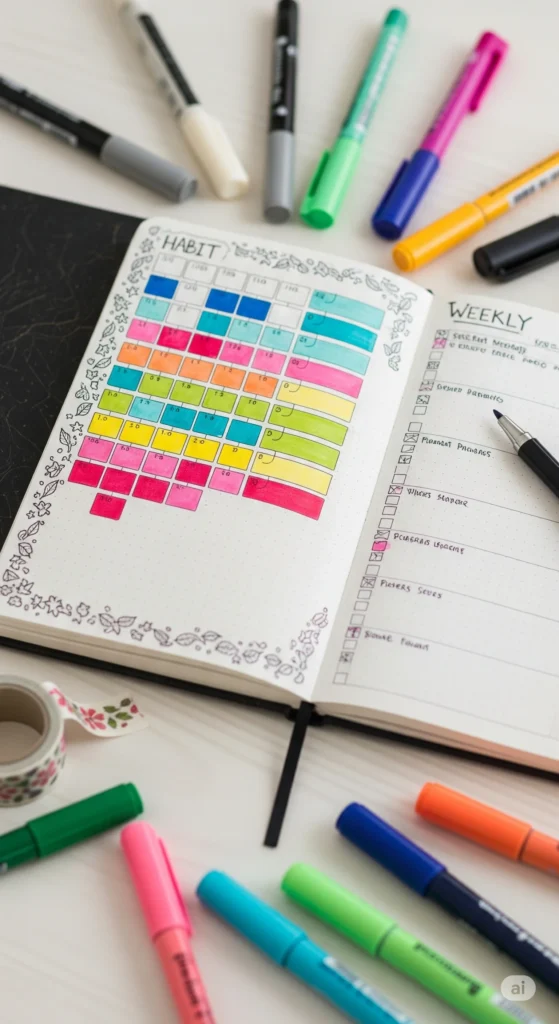 Ferramentas de planejamento pessoal com bullet journal criativo