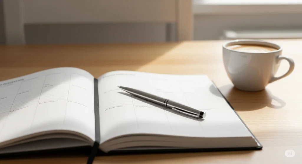 Ferramentas de planejamento pessoal em papel com planner físico
