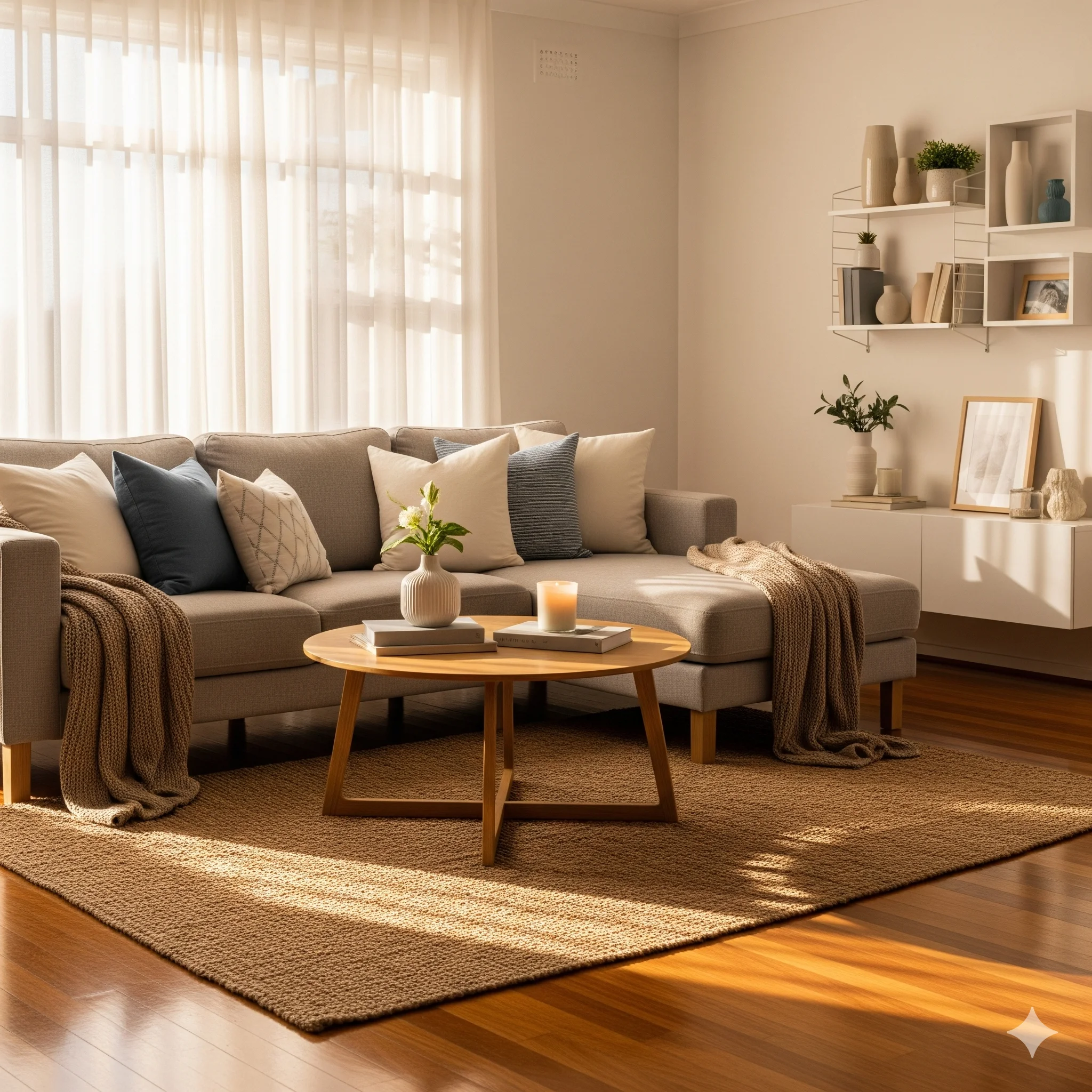 Ambiente aconchegante e organizado, perfeito para quem está arrumando a casa.