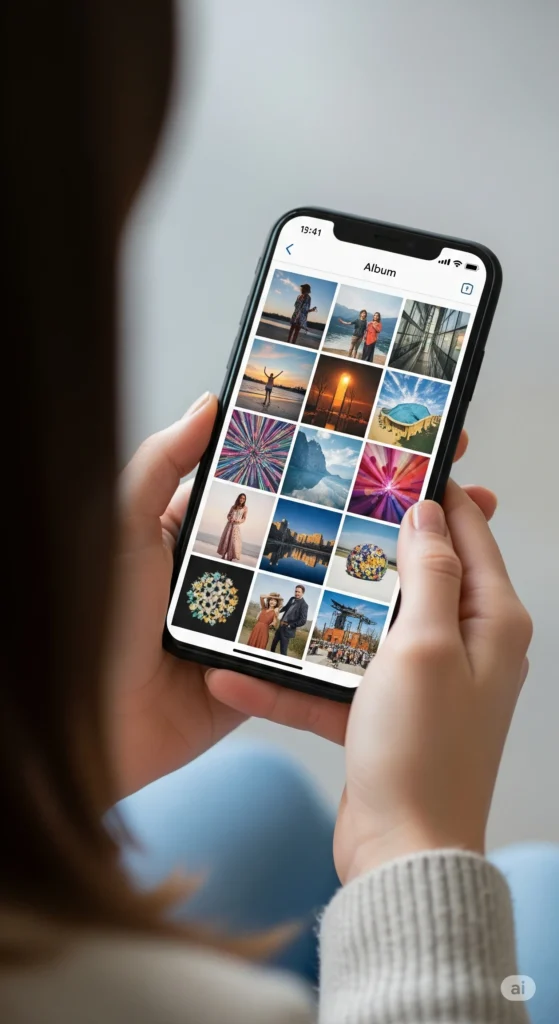 Galeria de fotos organizada em álbuns com organização virtual