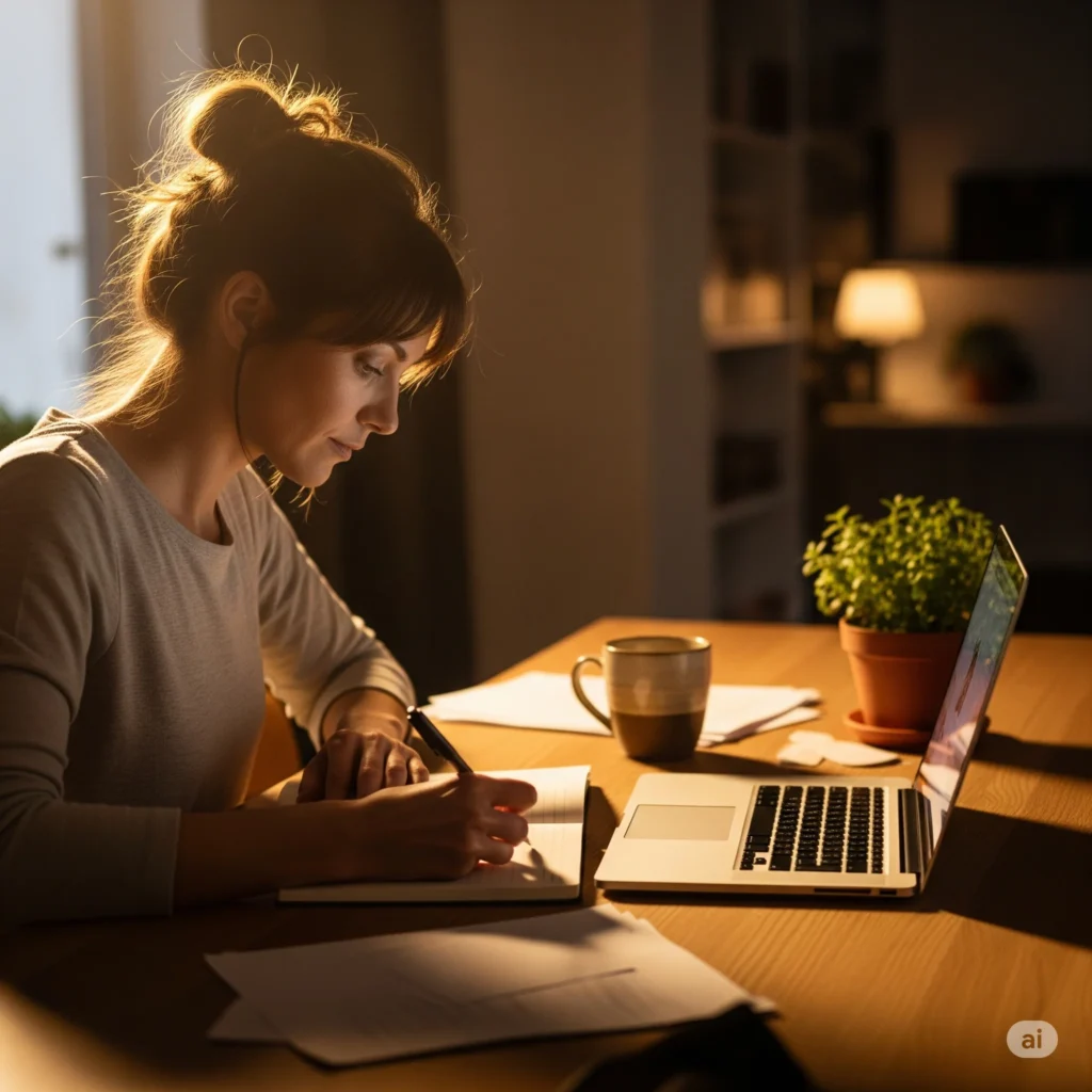 Mulher anotando em caderno para organizar seu dinheiro
