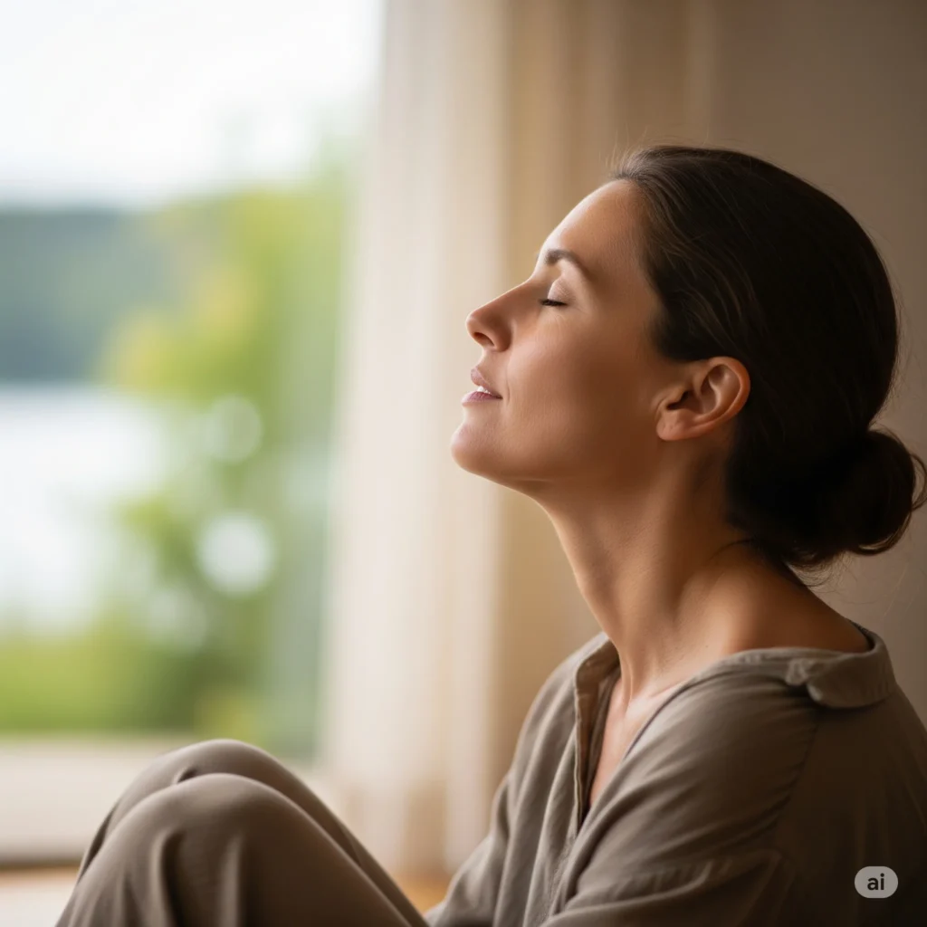 meditação para iniciantes - mulher de olhos fechados fazendo respiração profunda