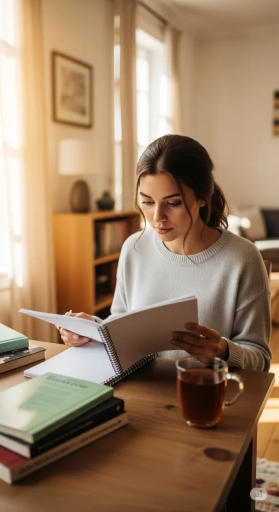 organização de estudos - mulher estudando no seu tempo