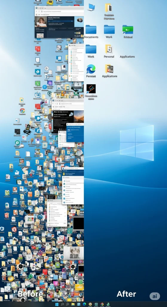 antes e depois da organização digital no desktop