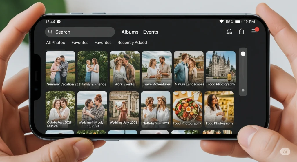 organização digital de fotos em aplicativo na nuvem
