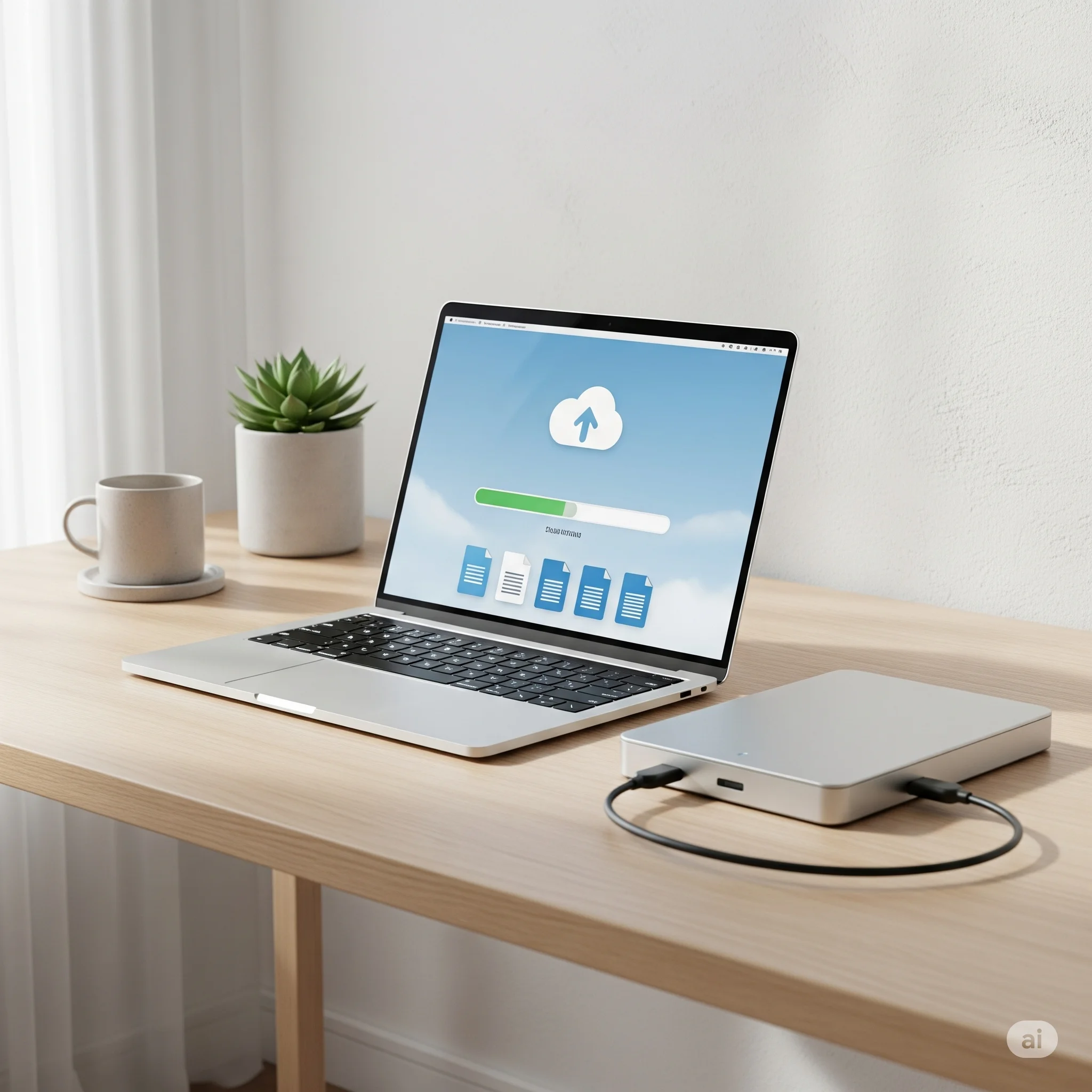 Backup de documentos digitais com armazenamento em nuvem e HD externo - Organização documentos digitais