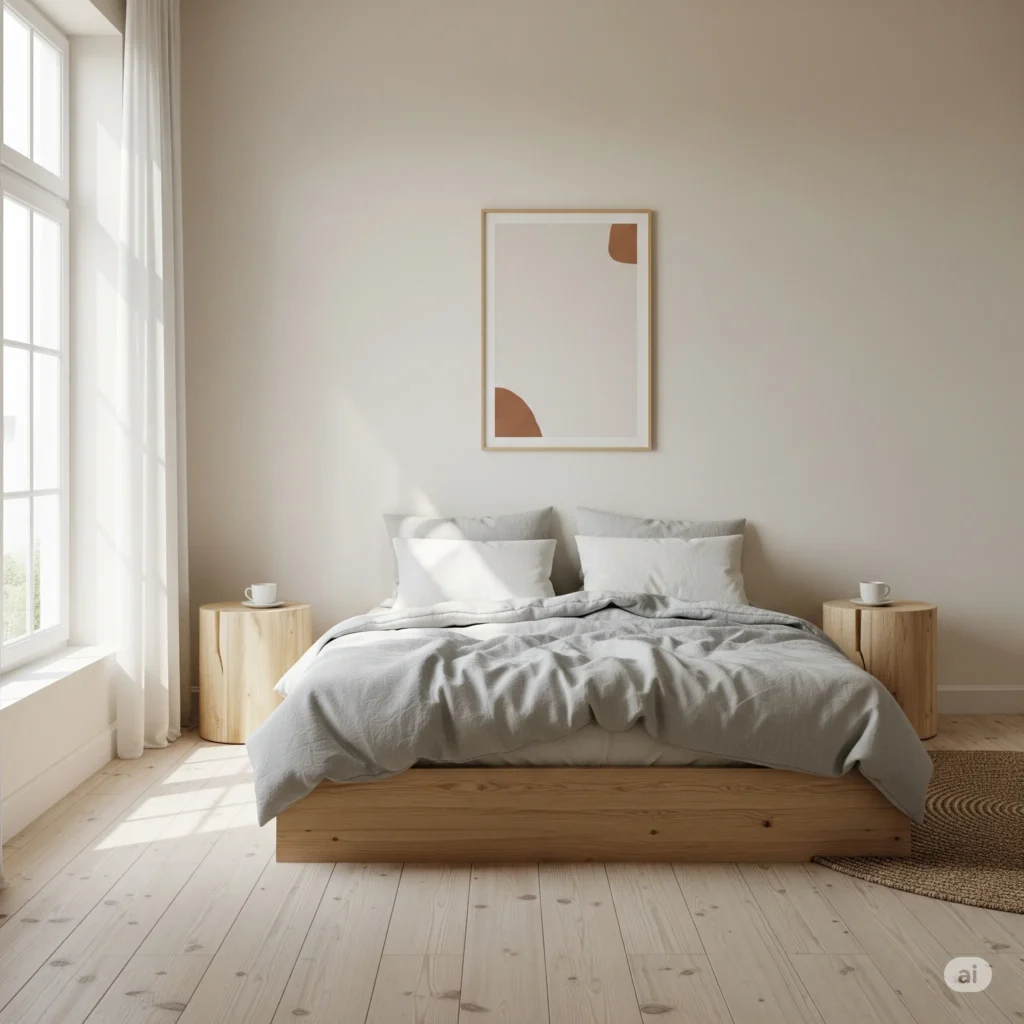quarto minimalista organizado com poucos móveis