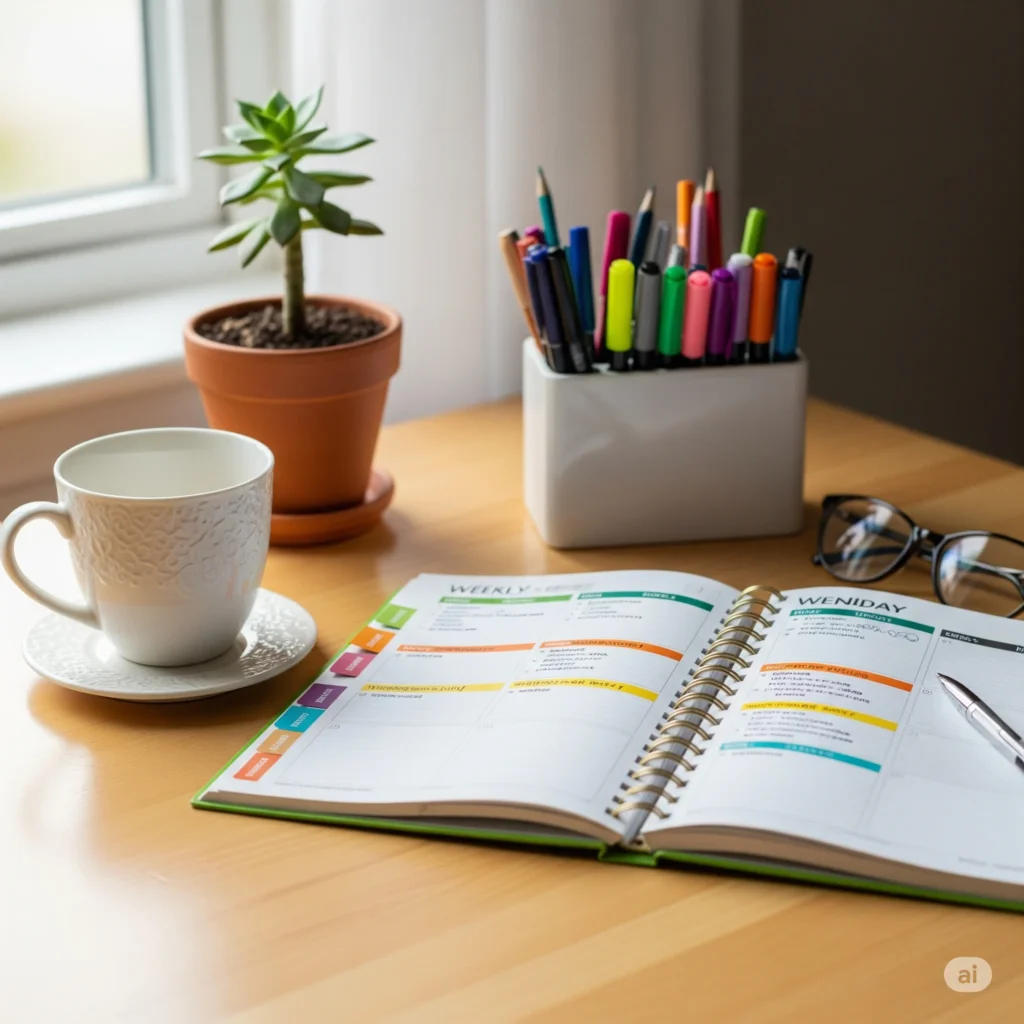 organização semanal bem feita - Planner semanal colorido