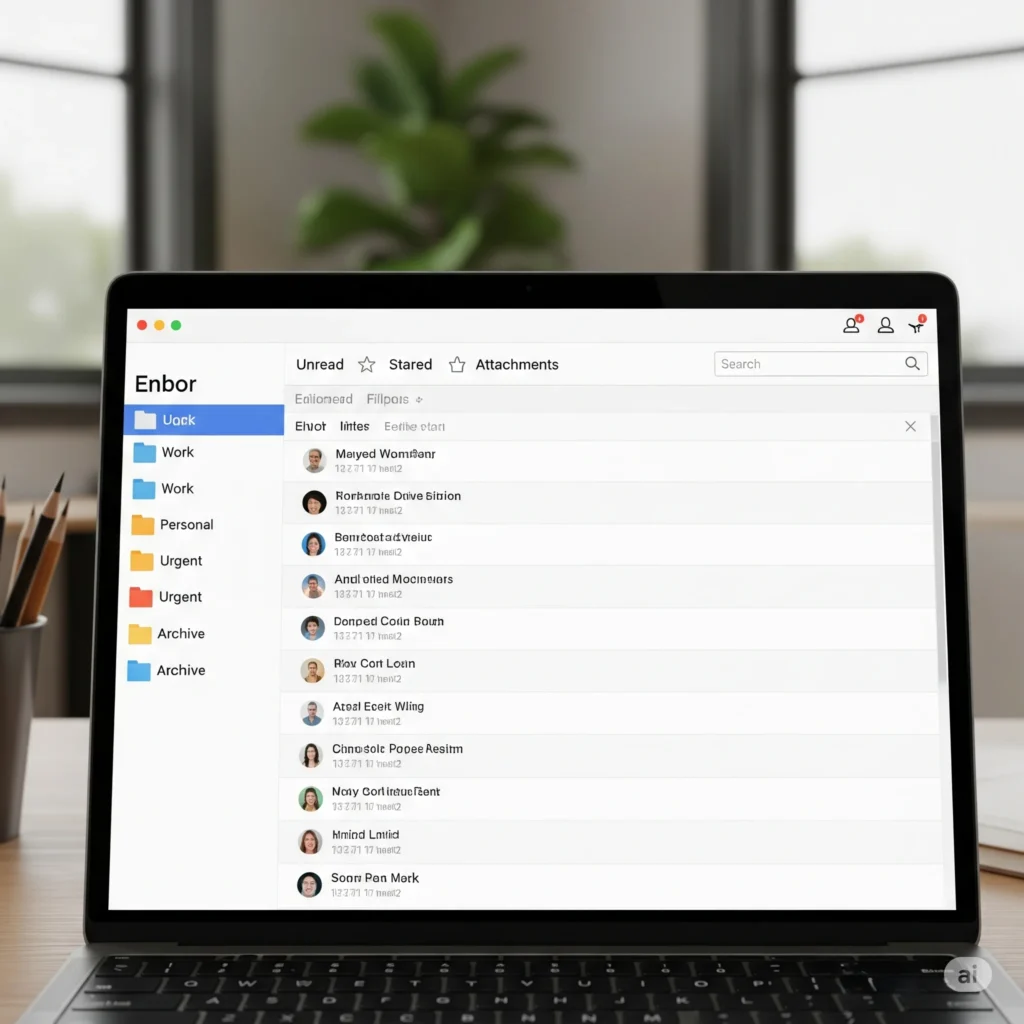 Caixa de e-mail configurada com filtros para organização virtual