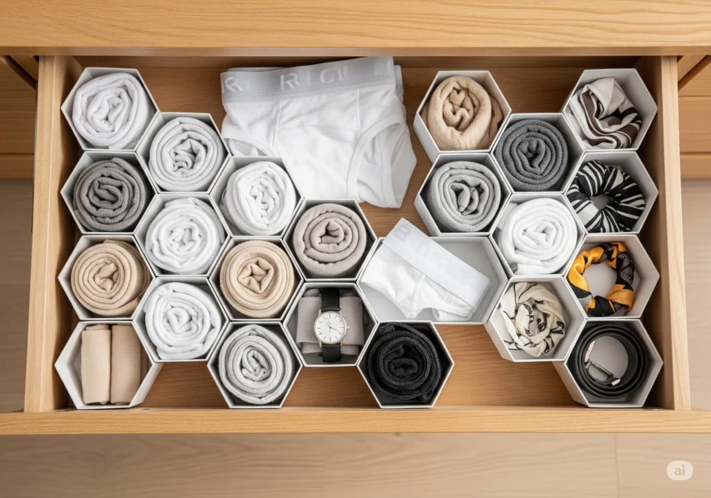 Organizar o guarda-roupa, colmeias ajudam na organização