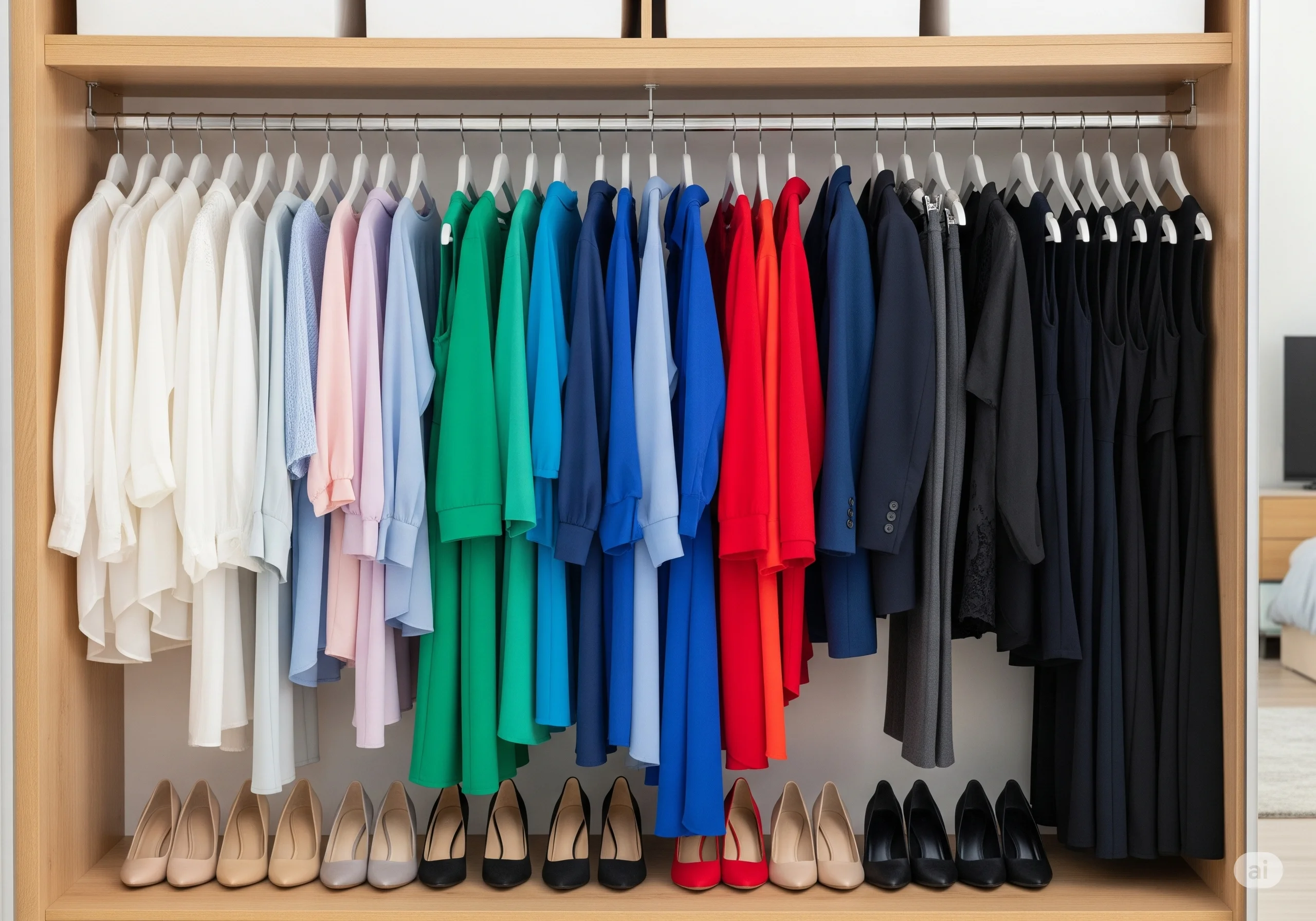 Organizar o guarda-roupa, organizar por cores facilita na hora de escolher a roupa