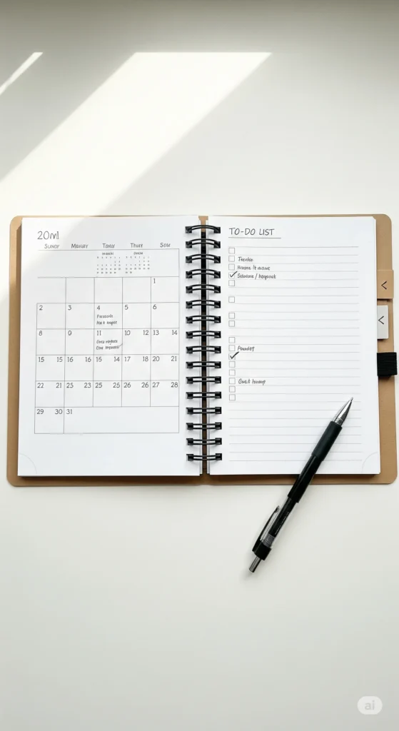 Páginas internas de um planner caseiro feito à mão