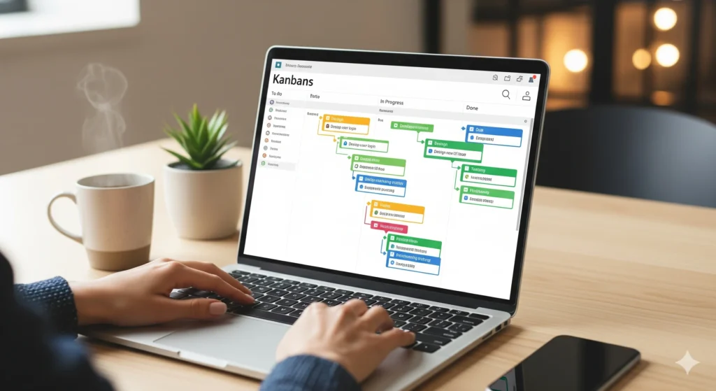 Organização de tarefas com planejamento virtual.