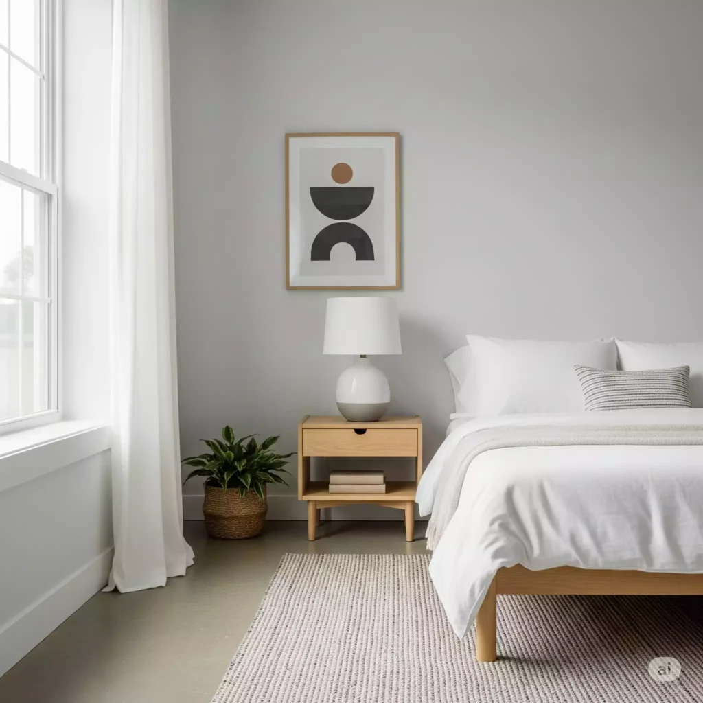 Quarto minimalista com cama e decoração simples