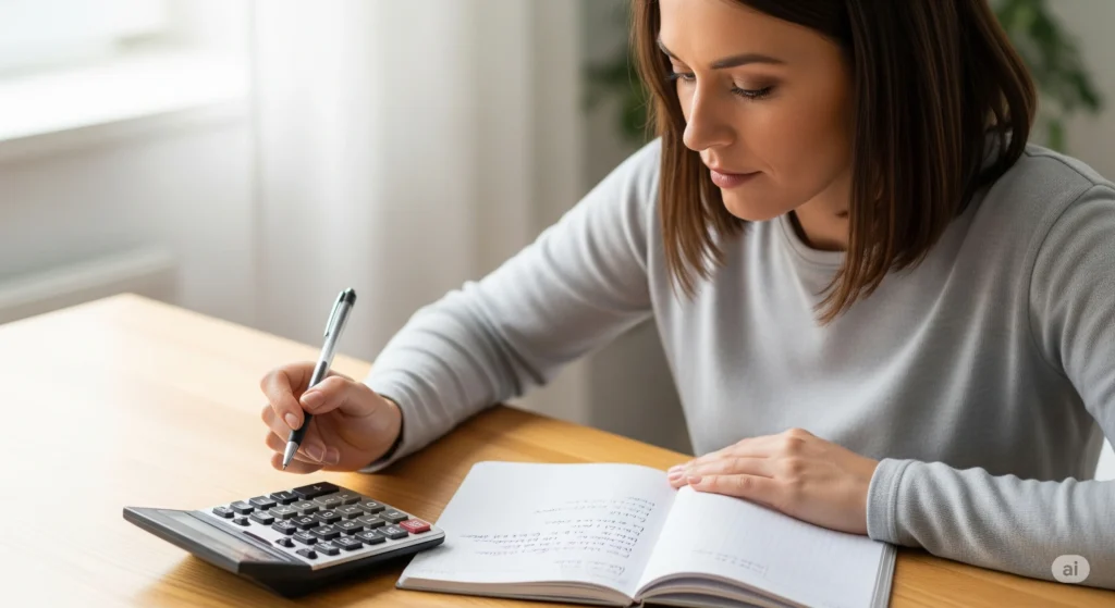 Reserva de emergência - Mulher calculando gastos