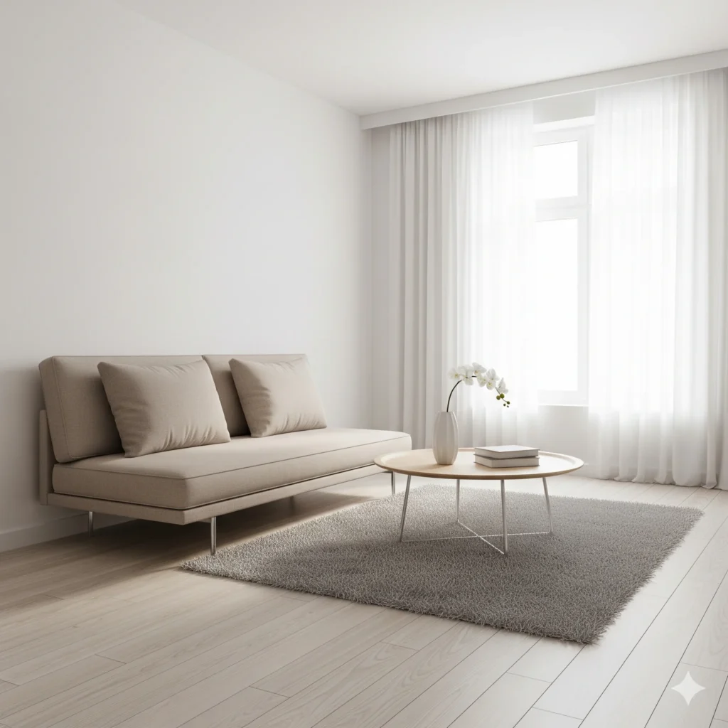Sala organizada com detalhes decorativos simples, exemplo de arrumando a casa.