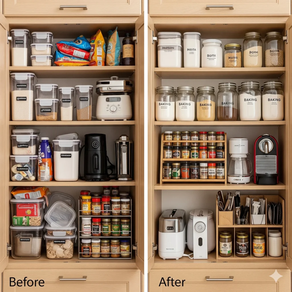 Armário organizador cozinha antes e depois