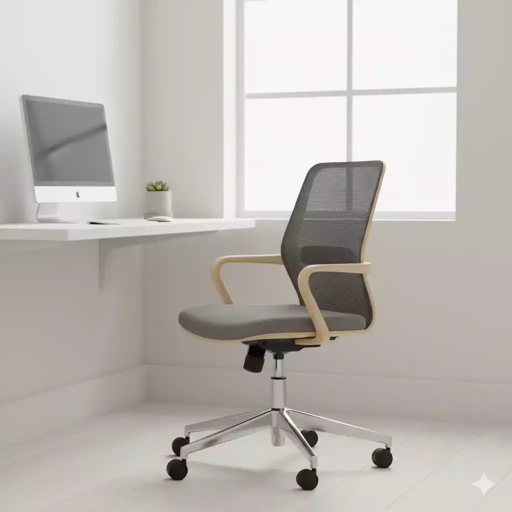 Cadeira minimalista ergonômica home office em espaço pequeno