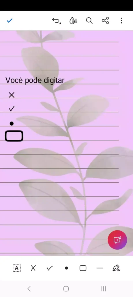 Usuária escrevendo em PDF no celular usando Adobe Reader.