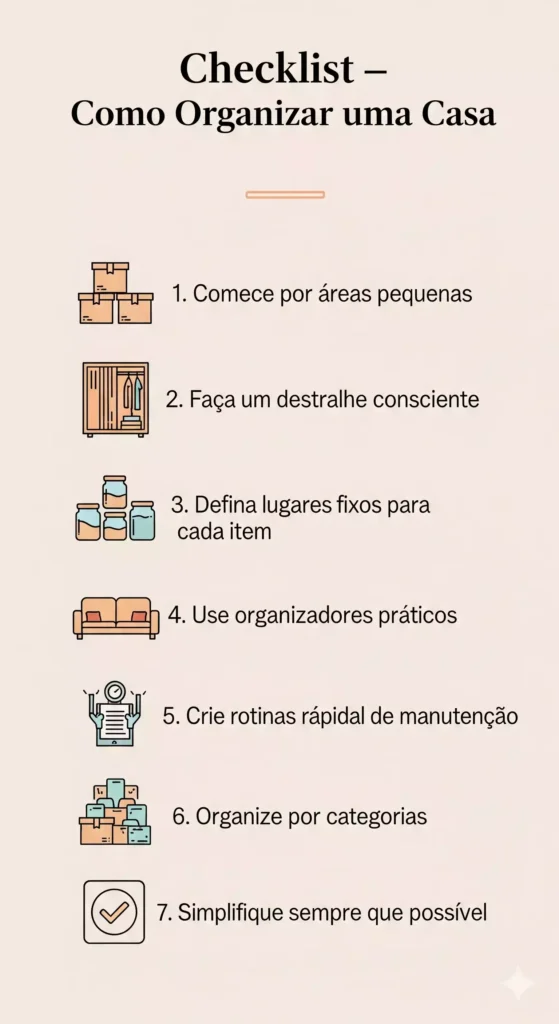Checklist de como organizar uma casa passo a passo