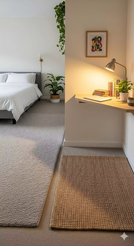 Escritório no quarto de casal integrado à decoração