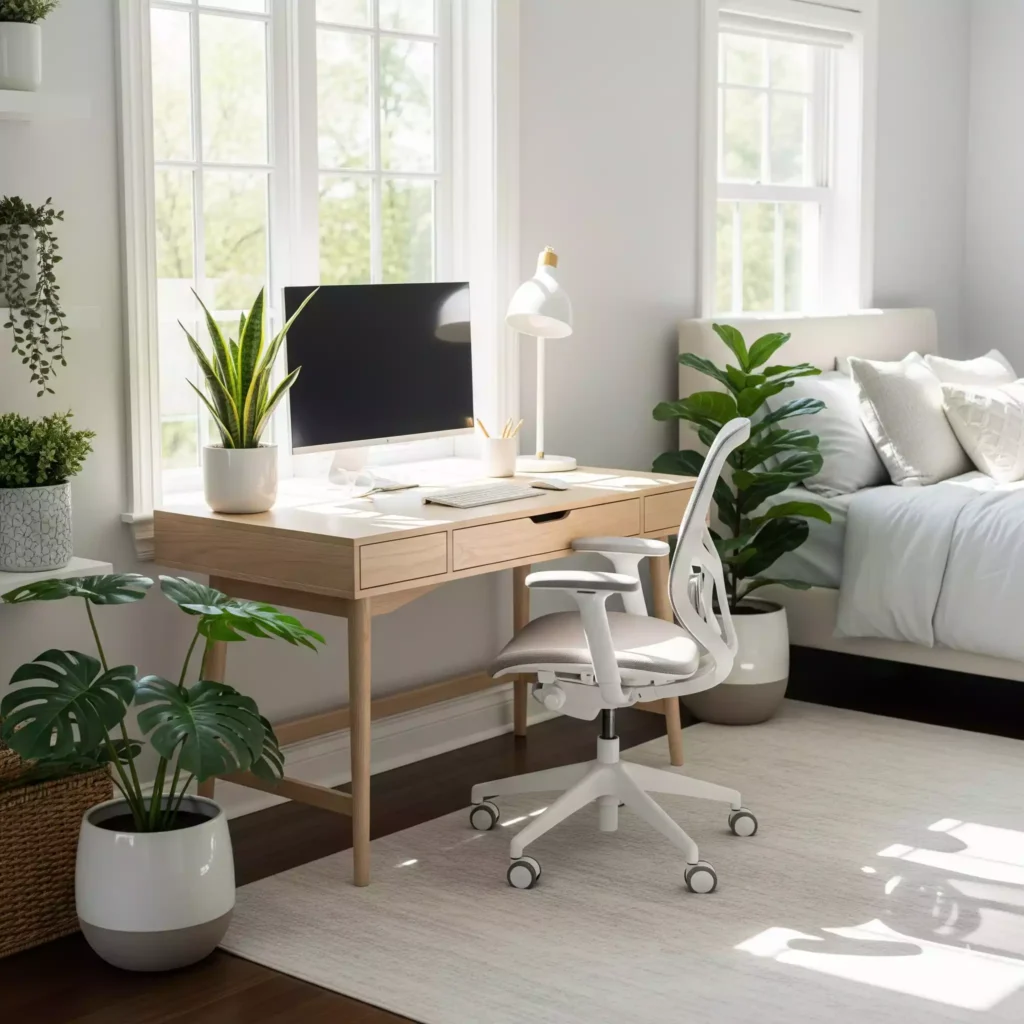 Escritório no quarto organizado e inspirador