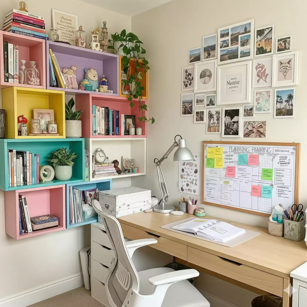 Escritório no quarto de solteira criativo e personalizado