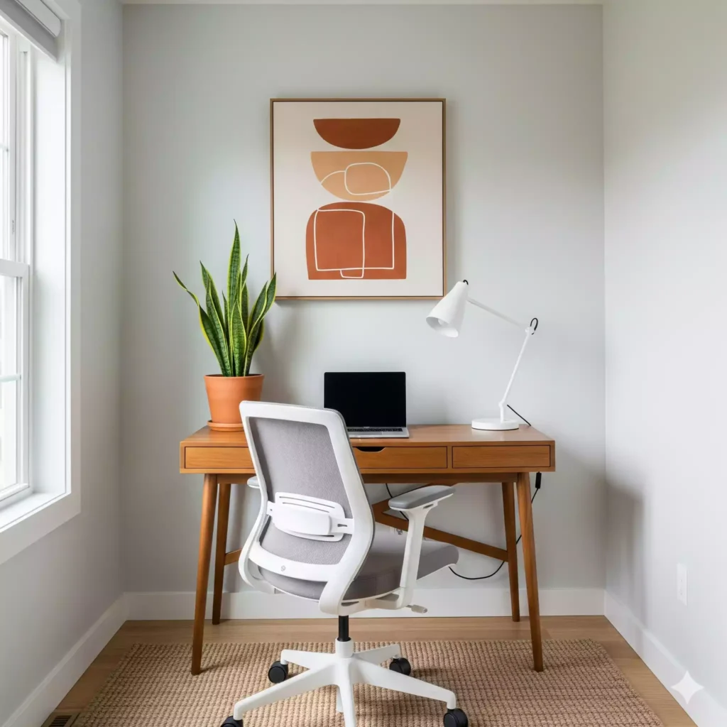 decoração minimalista em escritório pequeno planejado