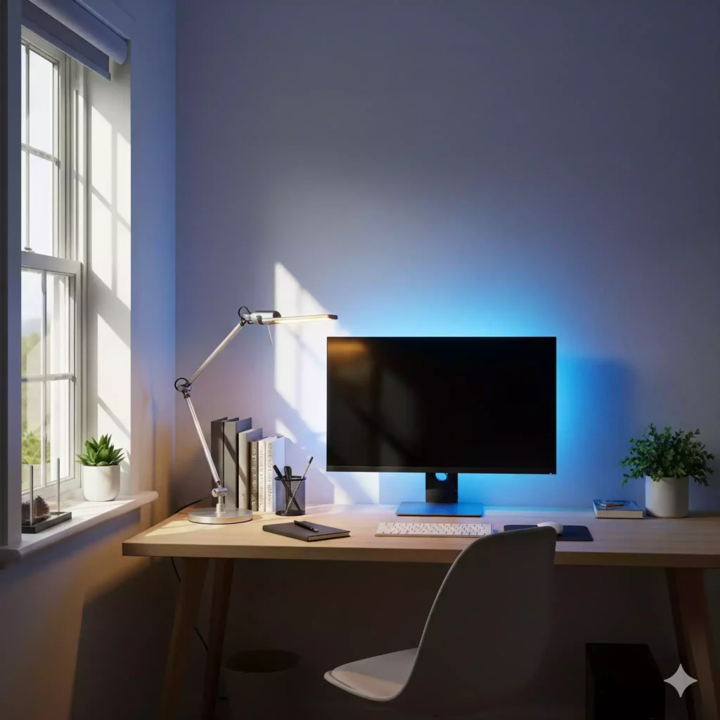iluminação funcional em escritório pequeno planejado
