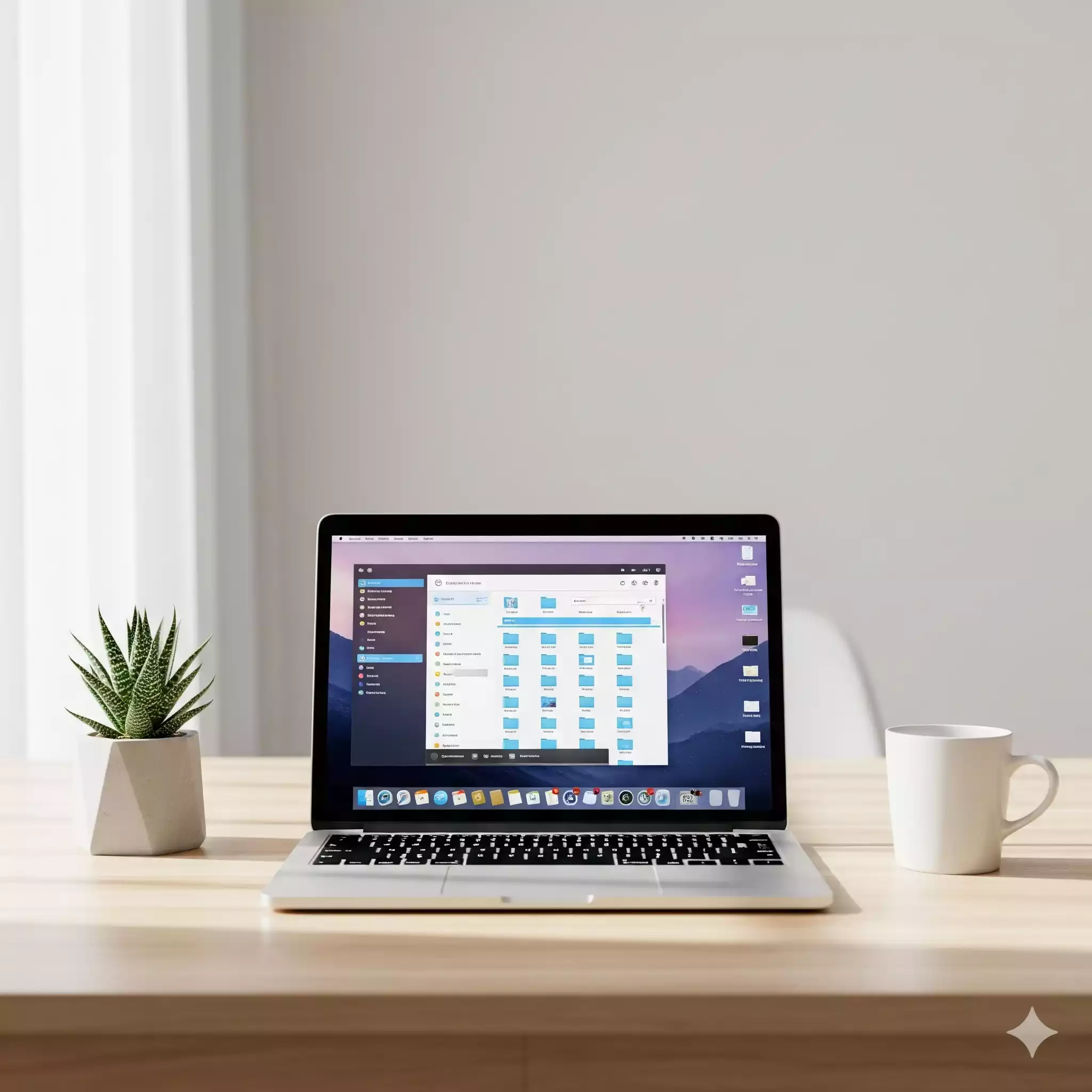 Organização digital na prática com mesa minimalista e notebook.