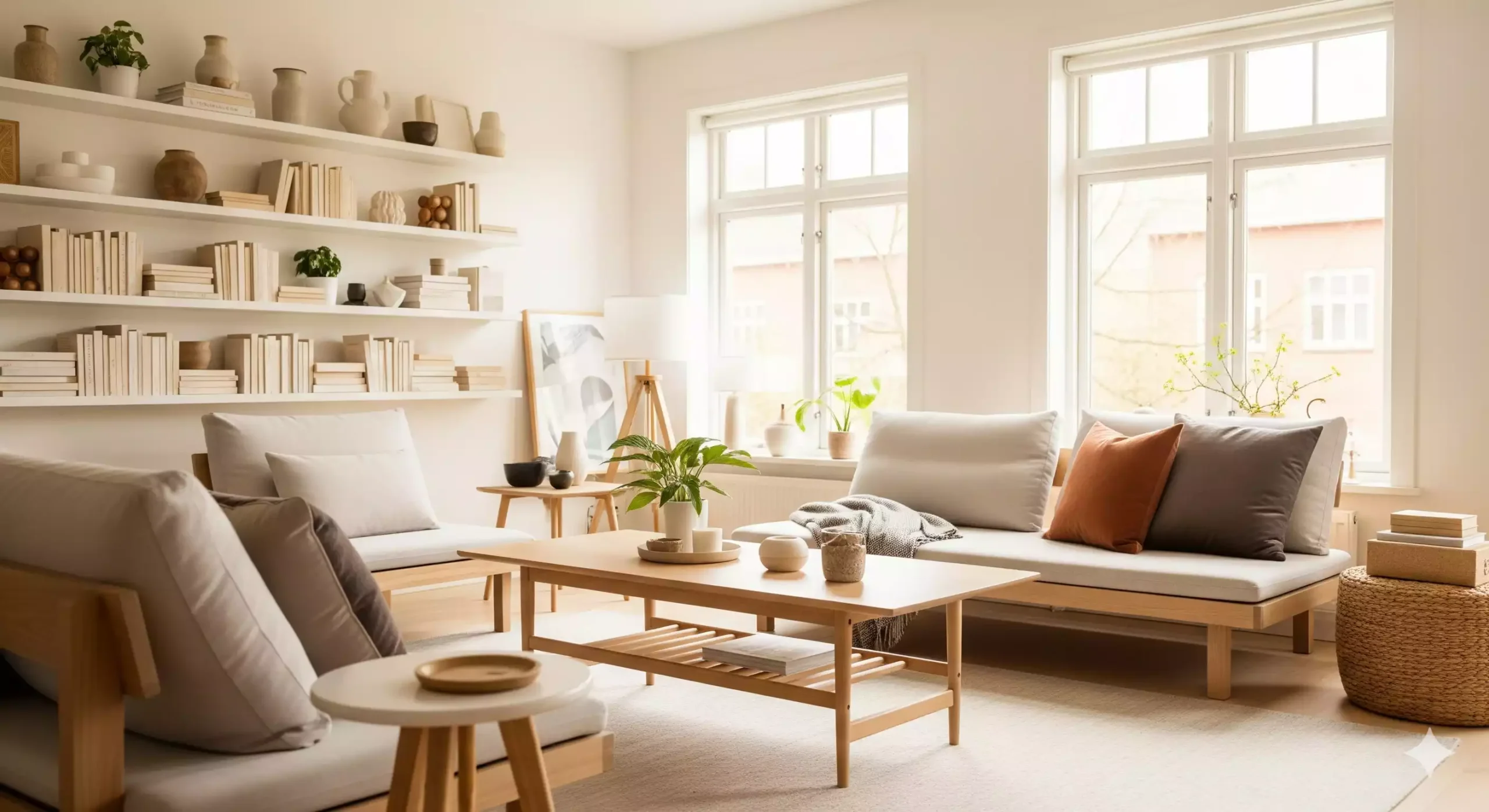 capa de artigo sobre organização na casa mostrando sala minimalista e aconchegante