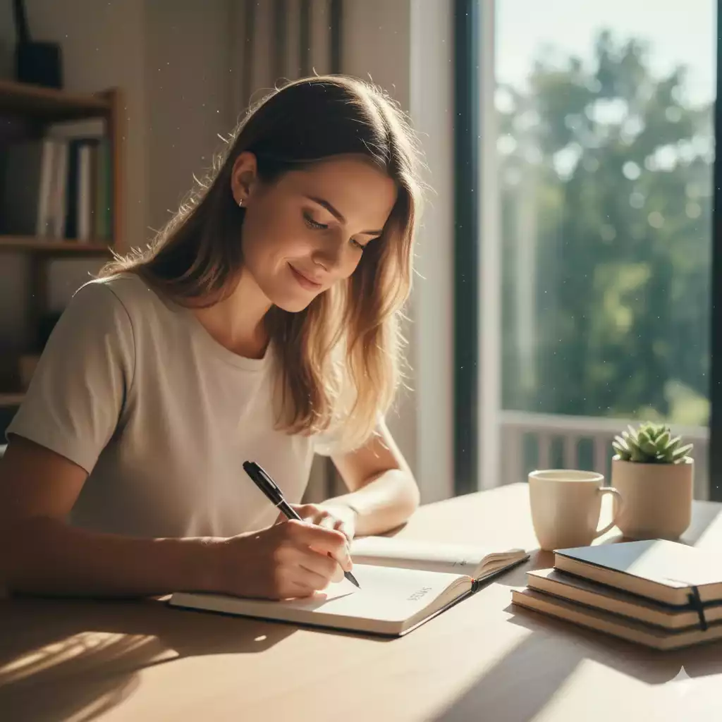 mulher escrevendo metas com foco e clareza