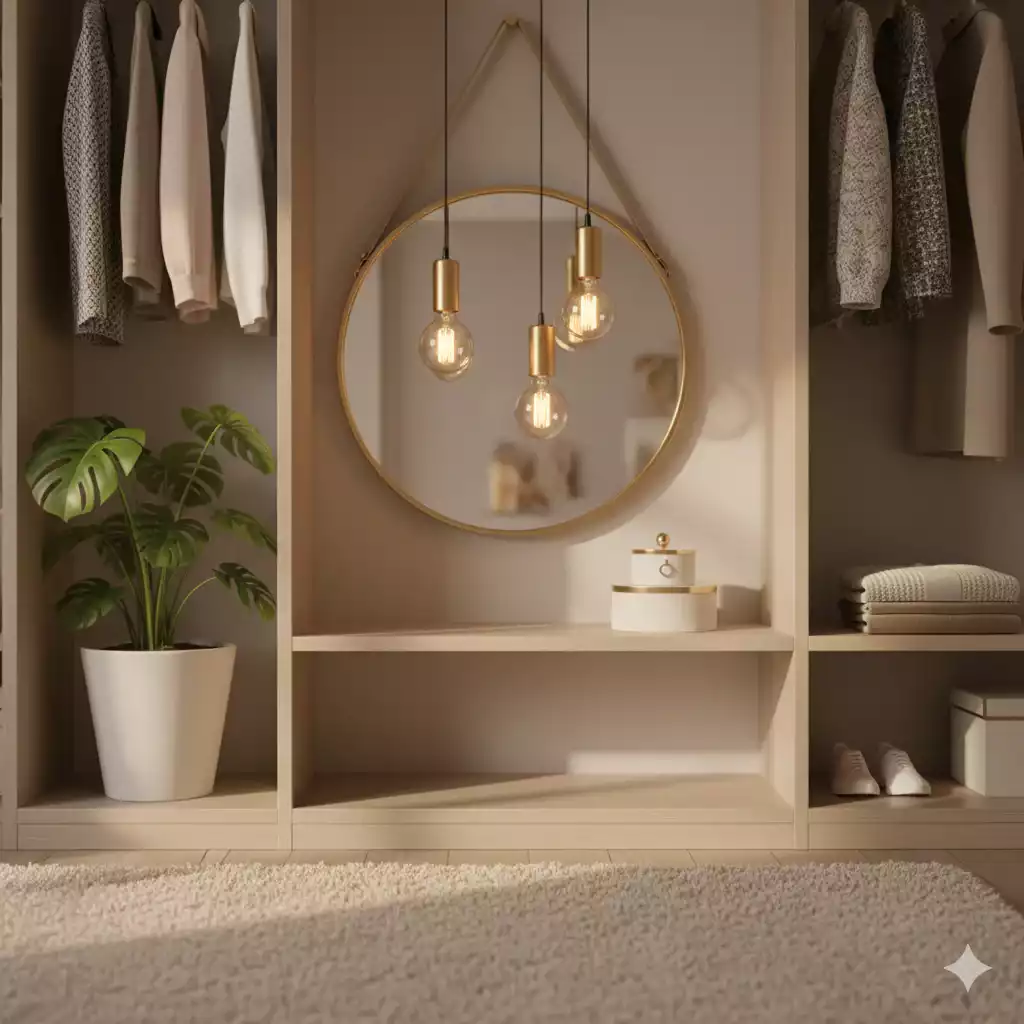 Decoração feminina no closet modular com toque aconchegante