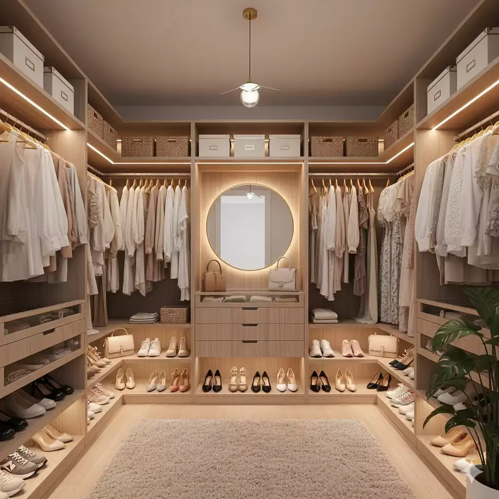 Closet modular feminino completo, organizado e decorado