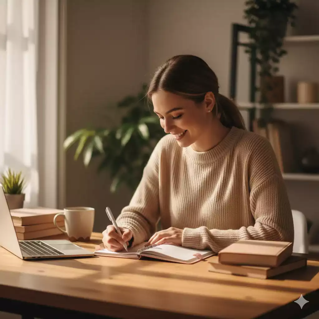 Mulher concentrada estudando com leveza – como aprender mais rápido