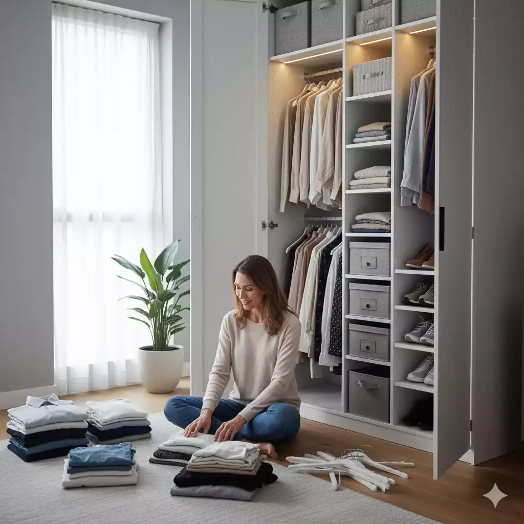 organização prática de guarda roupa