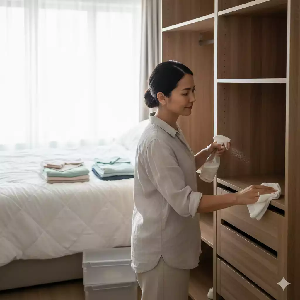 limpeza de guarda roupa antes da organização