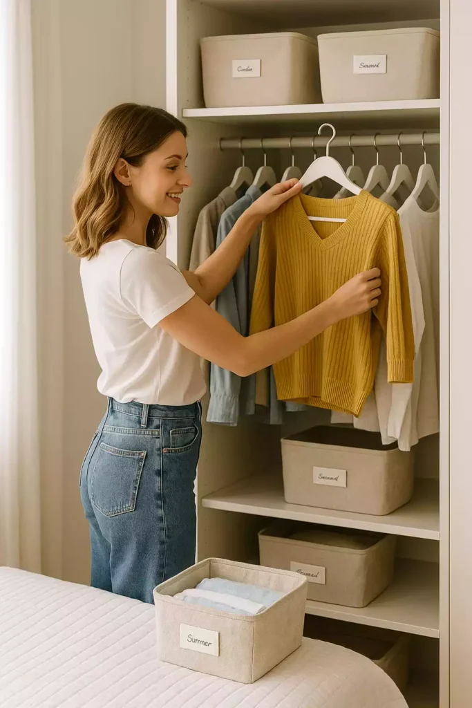 guardar roupas de estações no guarda roupa