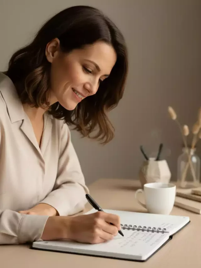 Mulher escrevendo com leveza no planner — processo de planejar