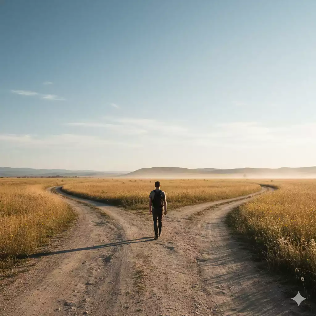 Caminho com bifurcação representando direção e flexibilidade no planejamento