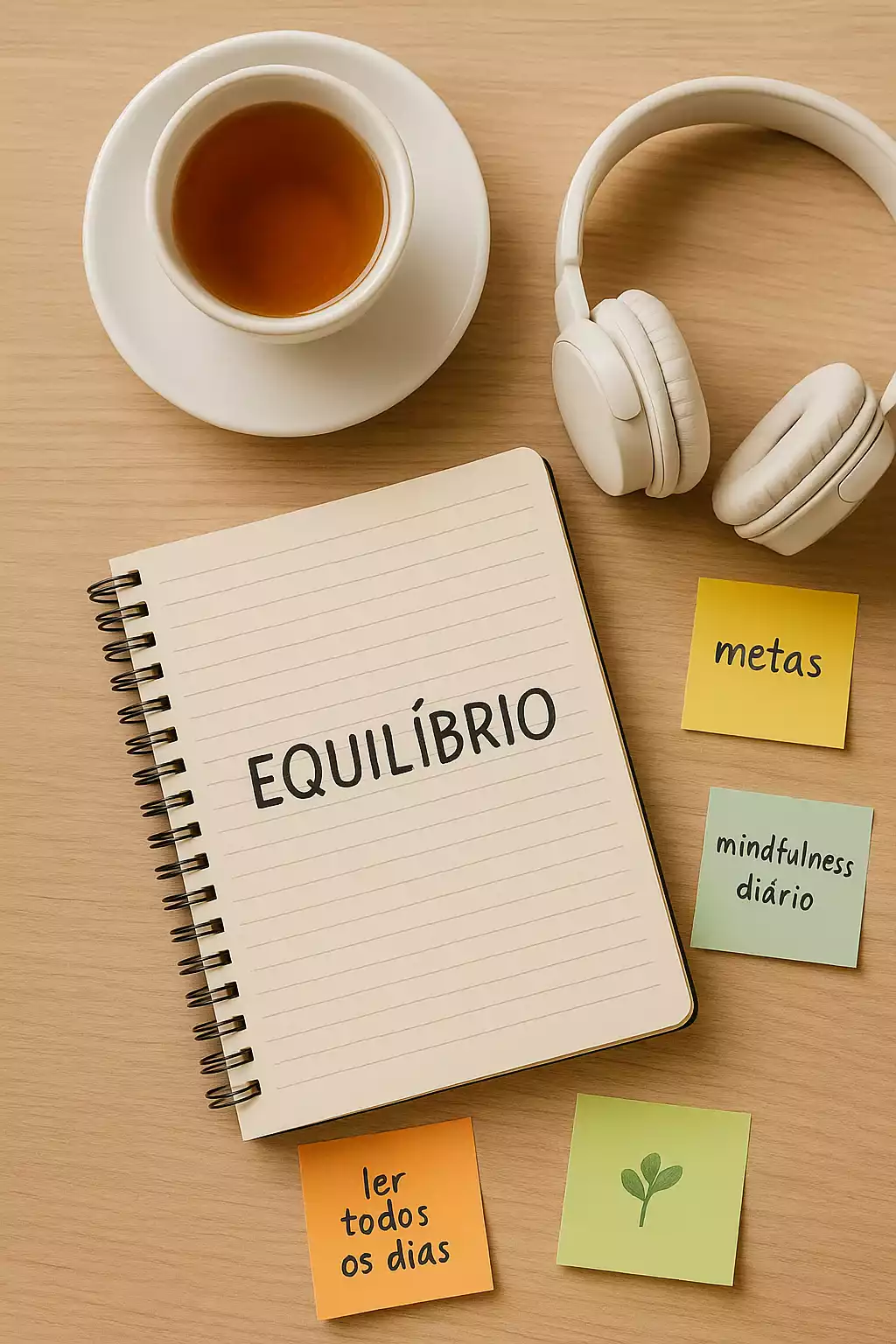 Elementos que refletem equilíbrio em uma rotina produtiva leve