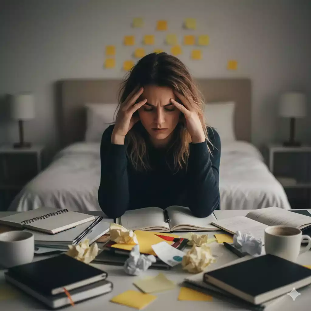 mulher sobrecarregada diante de metas mal planejadas