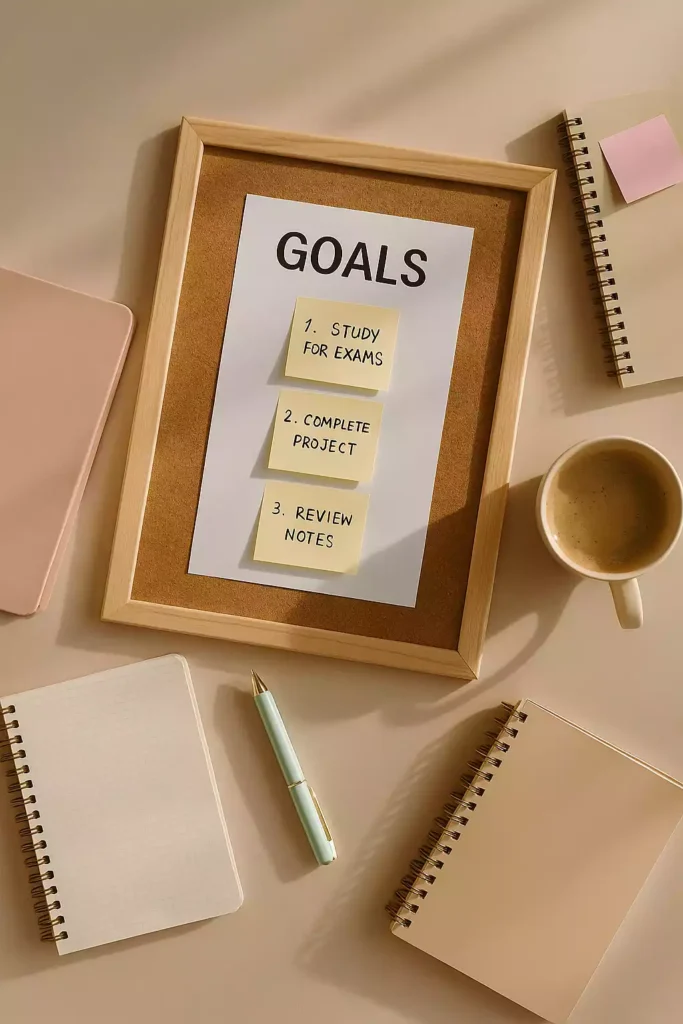 quadro com metas visuais para manter o foco nos estudos