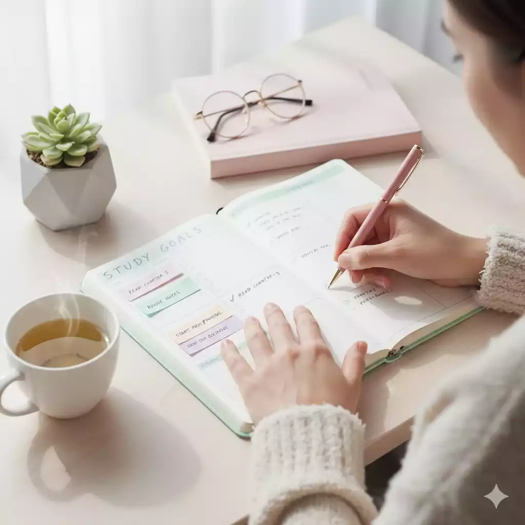 estudante planejando a rotina para manter o estudo foco